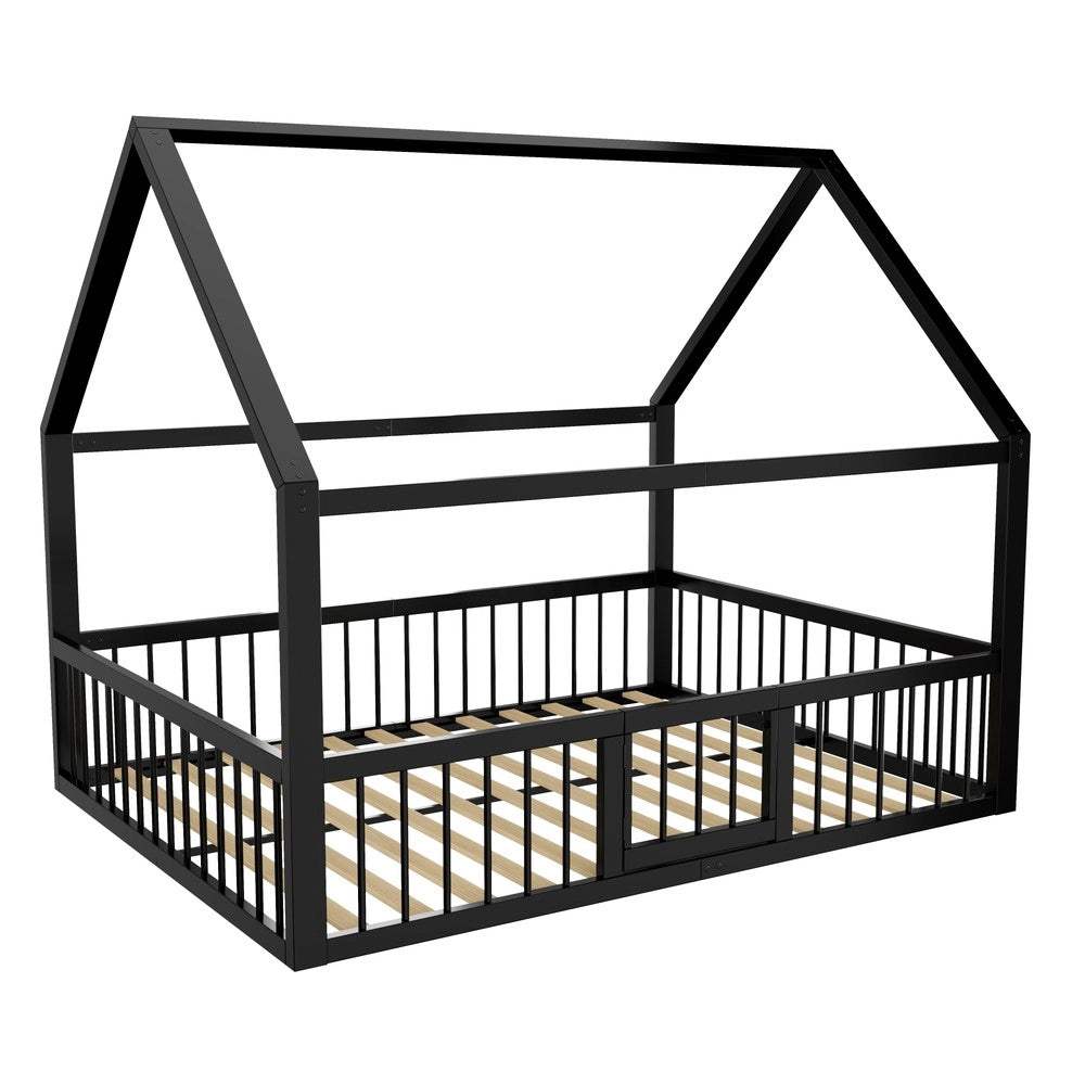 Letto Singolo in Metallo per Bambini ¨C Xylo ¨C Nero, 140x200 cm, Senza Materasso