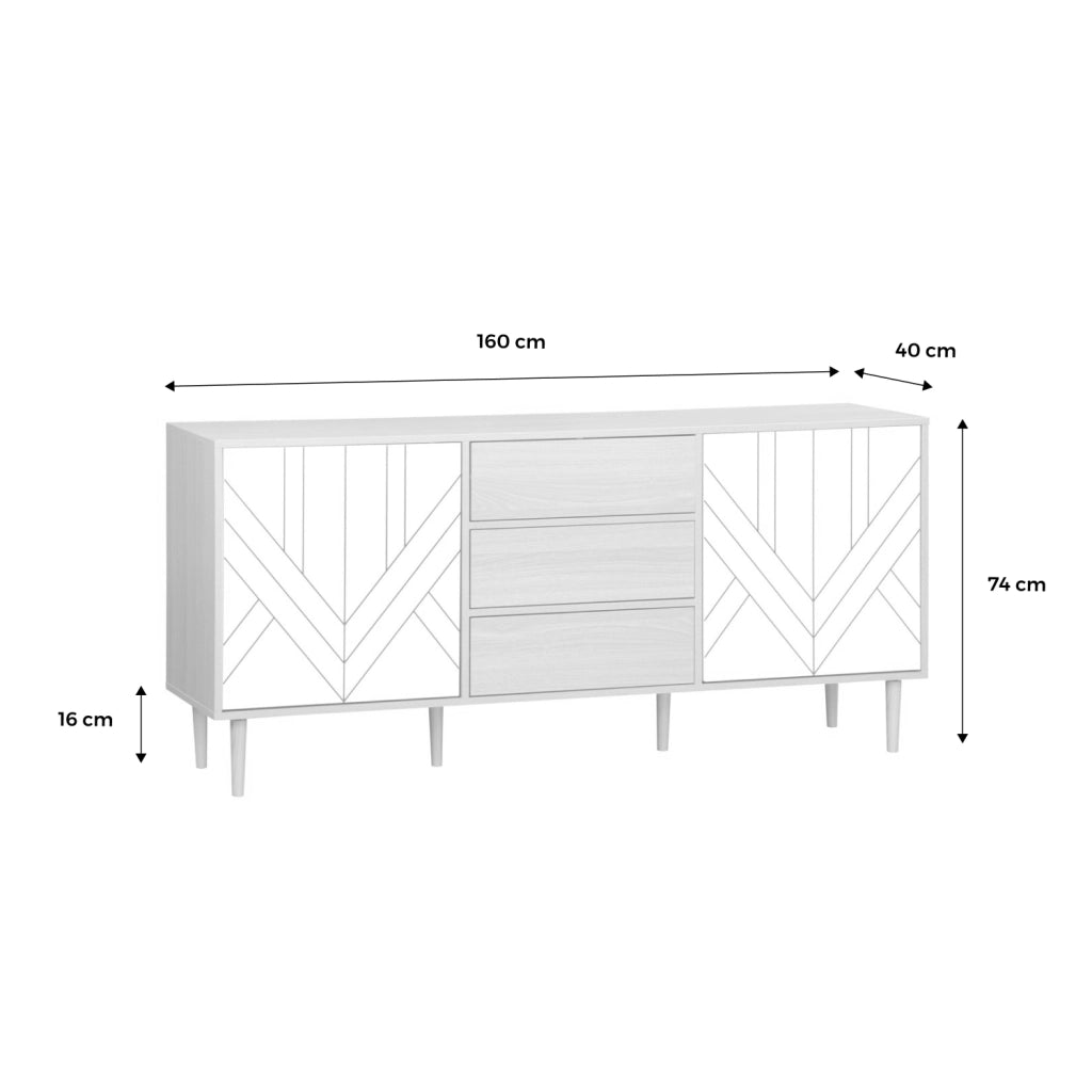 Credenza a 2 ante effetto legno, 160cm, bianco