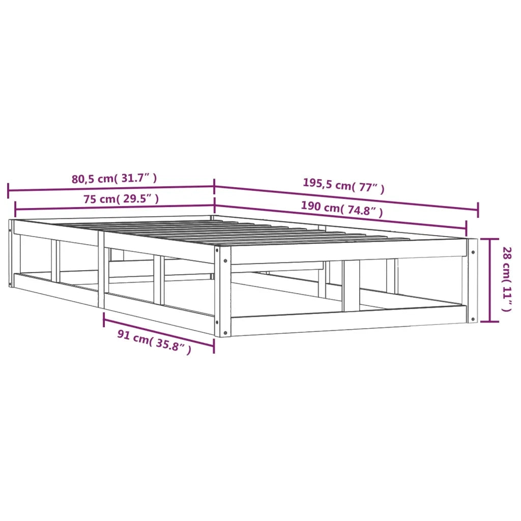 Giroletto-Struttura Letto Nero 75x190 cm Small Single in Legno Massello 415405