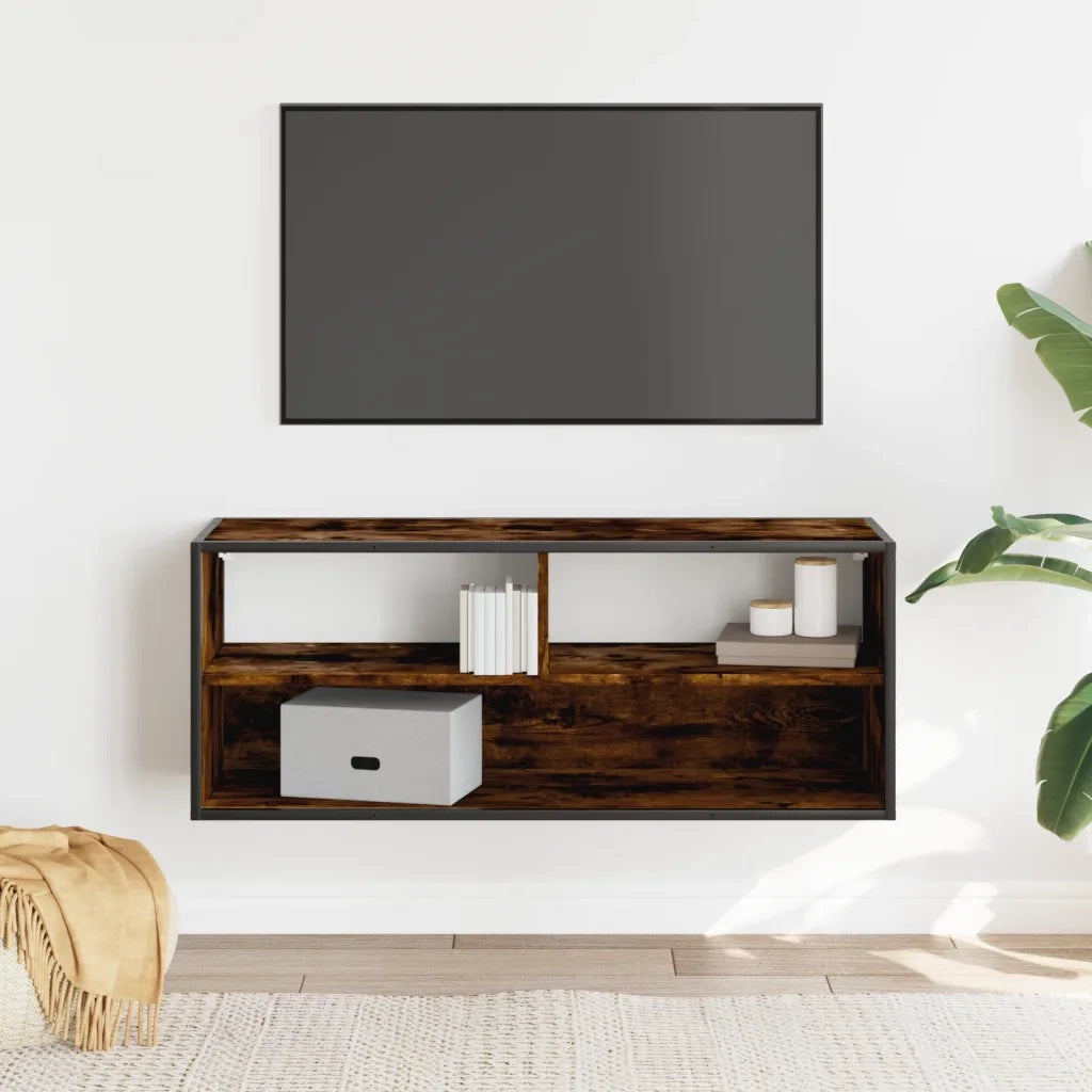 Mobile TV Rovere Fumo 100x31x39,5cm Legno Multistrato e Metallo 848936