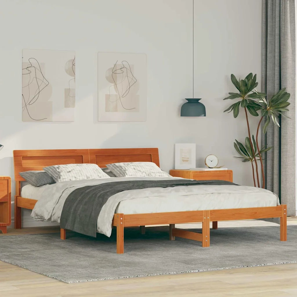 Letto matrimoniale | Letto per adulti | Struttura del letto Marrone cerato 160 x 200 cm Pino massello