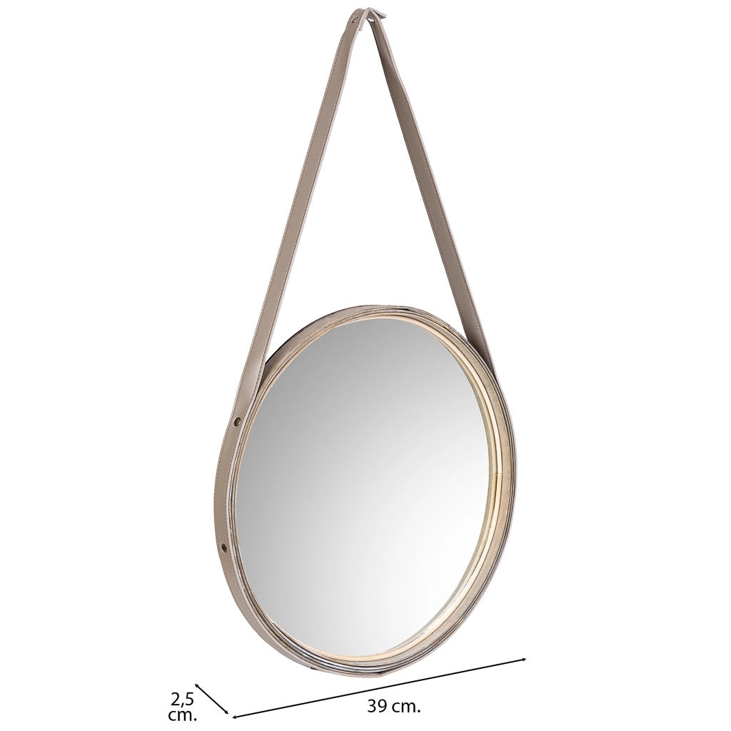 Specchio in legno e corda in similpelle marrone, D39x2,5h cm