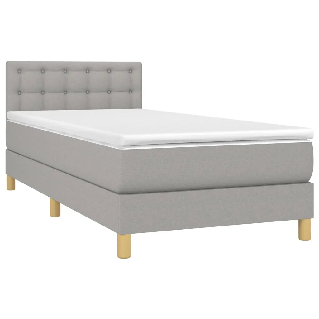 Letto singolo | Letto per adulti | Letto a Molle Materasso e LED Grigio Chiaro 90x190 cm Tessuto