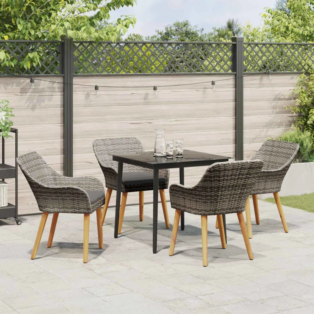 Set da Pranzo per Giardino con cuscino 5 pcs Grigio polyrattan