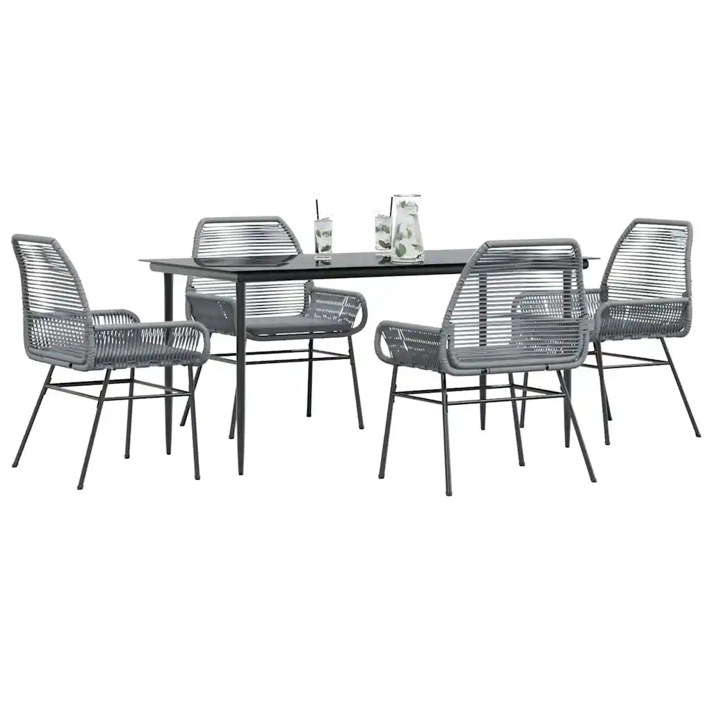 Set da Pranzo da Giardino 5 pz con Cuscini Polyrattan Vetro 3334481