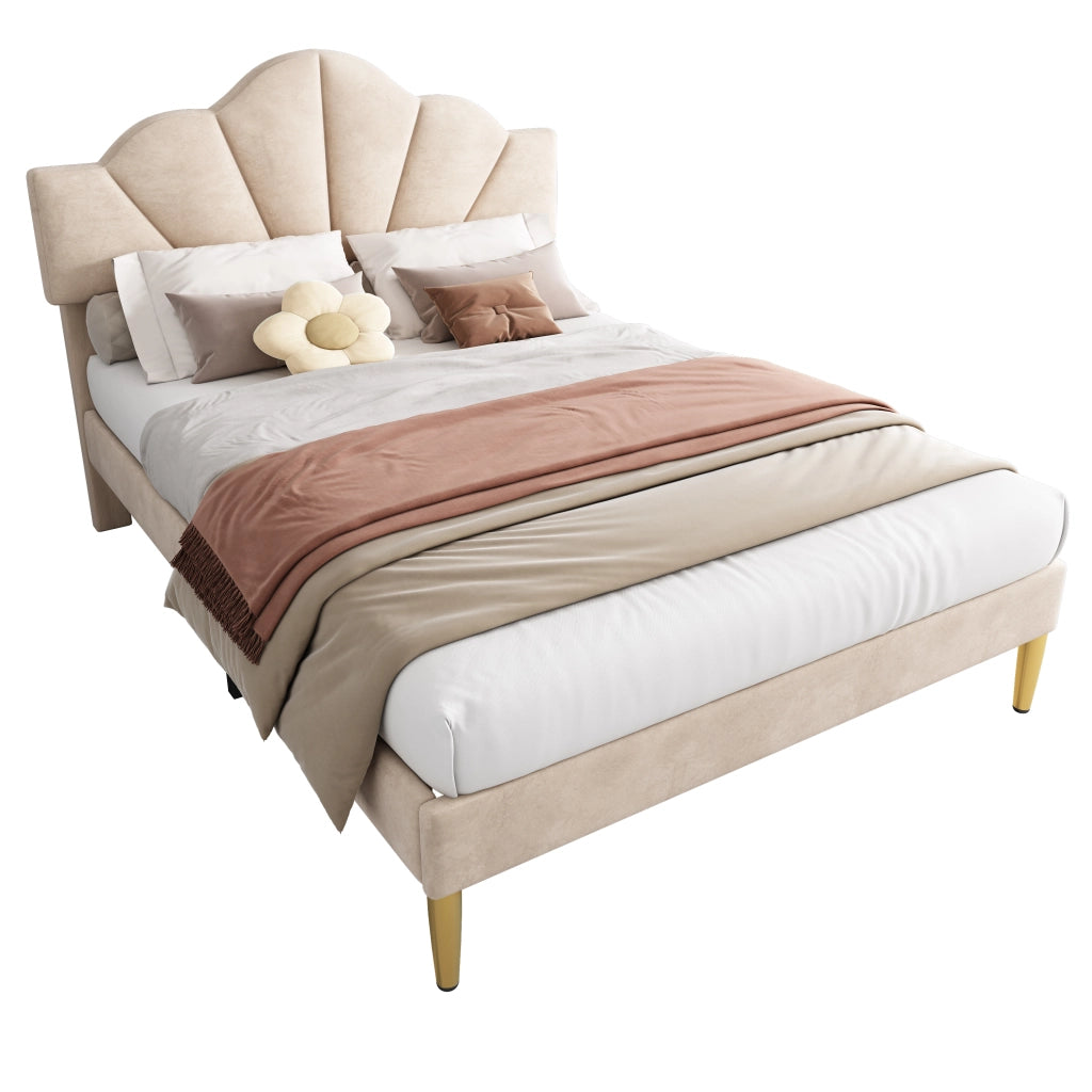 letto imbottito velluto beige 140 x 190 cm