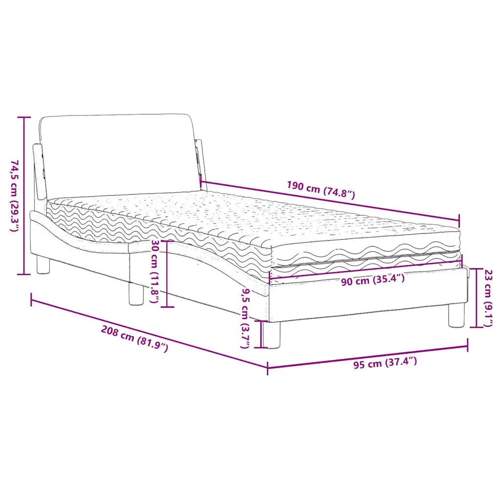 Letto con Materasso-Struttura Letto con Materasso Dover Blu 90x190 cm in Velluto