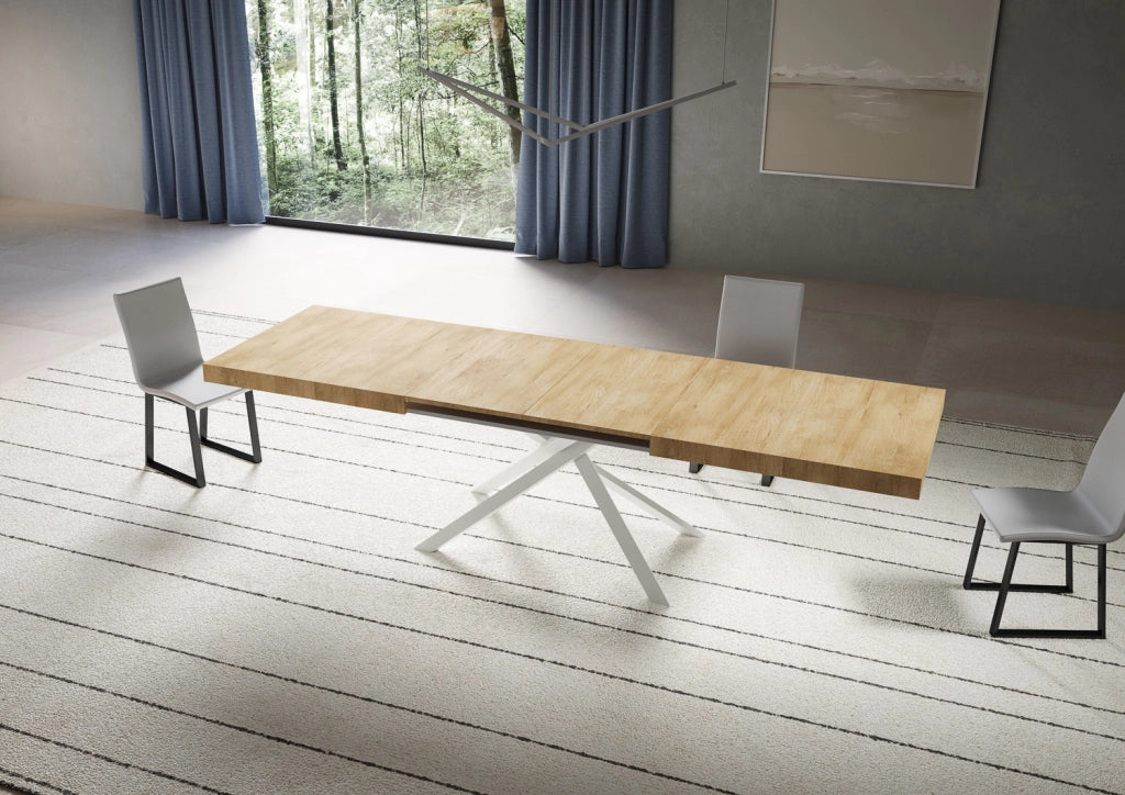 Tavolo Allungabile 200-460x90x77 cm Niket Quercia Natura Gambe Bianche