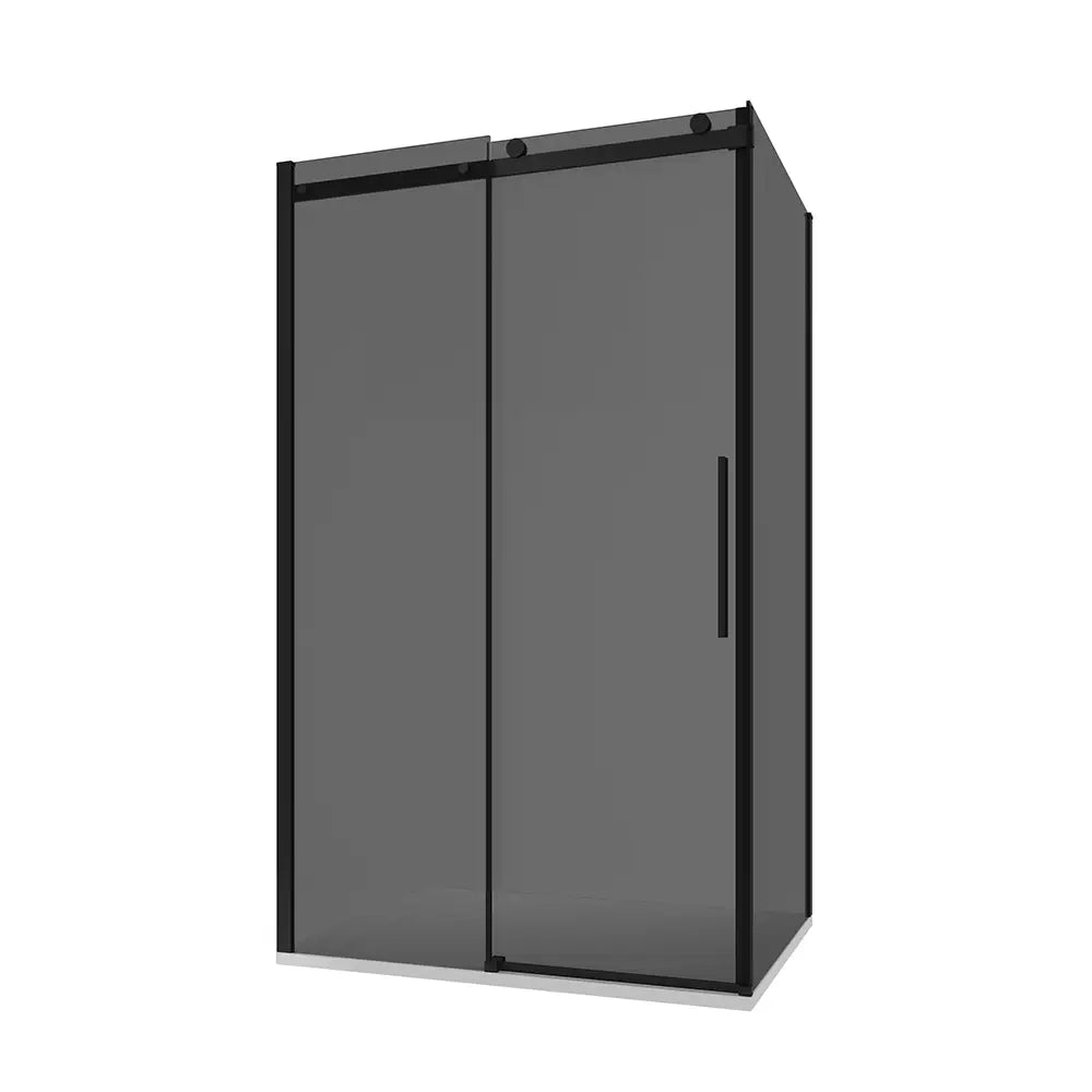 Box doccia 90x140 cm scorrevole vetro 8mm fumé profili nero opaco h195cm | Creta