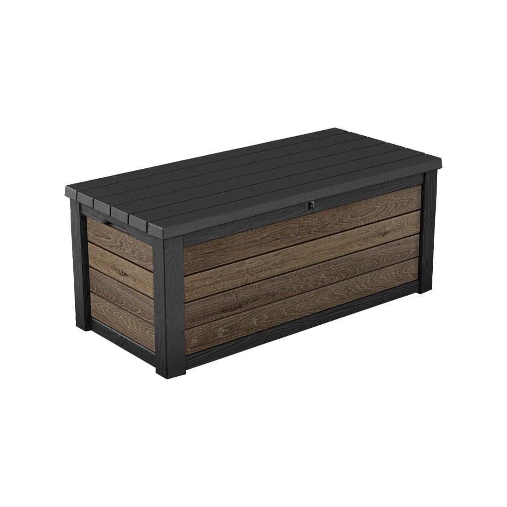 Cassapanca outdoor Brantford, Baule da giardino, Contenitore da esterno, Panchina contenitore da esterno, 152x73 h70 cm, Noce