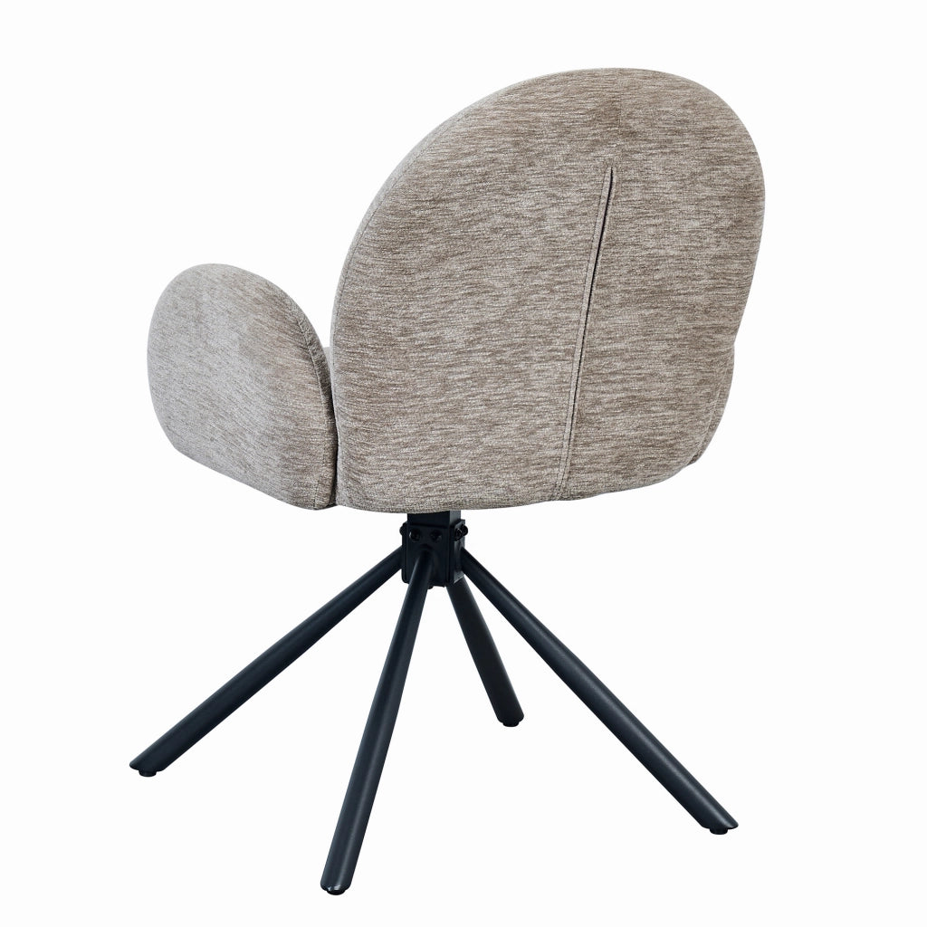 Set di 2 sedie da pranzo girevoli con braccioli, seduta effetto velluto, gambe in metallo nero, colore taupe