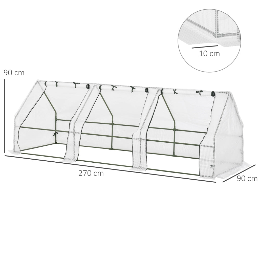 Serra da Giardino Tunnel ¨C Xylo ¨C 270x90x90 cm Bianco PE Anti-UV con 3 Finestre