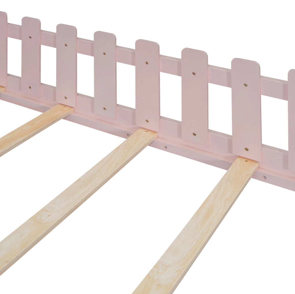 Letto per bambini a casetta 140x200 cm con spondine, in pino e MDF, rosa