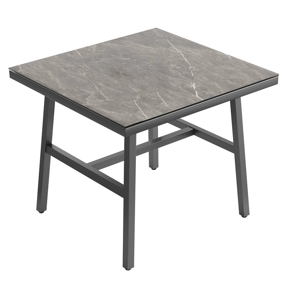 Set da giardino in ferro zincato - Zephmum - Gambe regolabili, divano angolare, piano in vetro temperato, cuscini inclusi, grigio