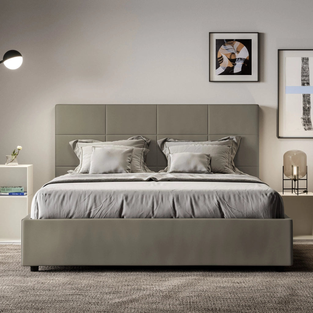 BS COM Letto matrimoniale francese con rete imbottito 140x210 similpelle cappuccino
