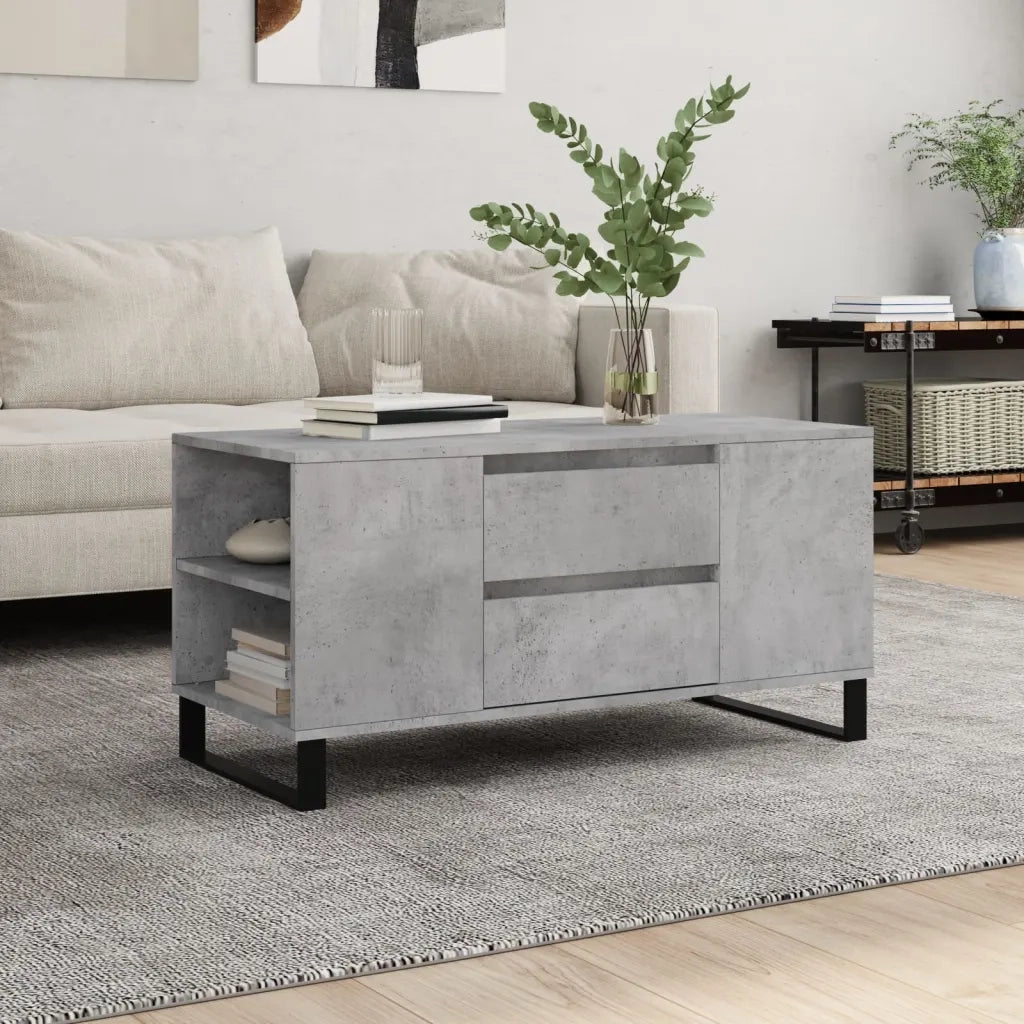 Tavolino Salotto-Tavolino da soggiorno-Tavolo Grigio Cemento 102x44,5x50cm Legno Multistrato 575936