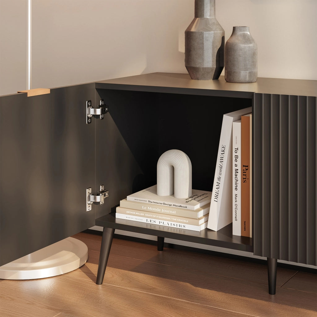 Mobile Porta TV Nand con Ante Decorative 180 x 35 x 51 cm - Nero [en.casa]