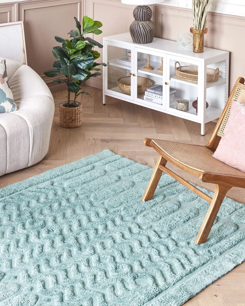 Tappeto in morbido cotone verde menta 140 x 200 cm con motivo geometrico camera da letto soggiorno
