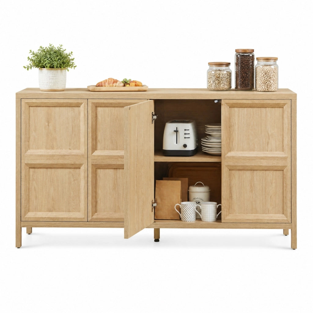 Sideboard moderno 160x40x80 cm in MDF effetto rovere; con apertura tip-on e chiusura soft-close