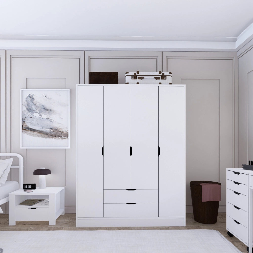 Armadio Camera da Letto Paterno, Guardaroba Grande Appendiabiti, 140x182h cm Bianco
