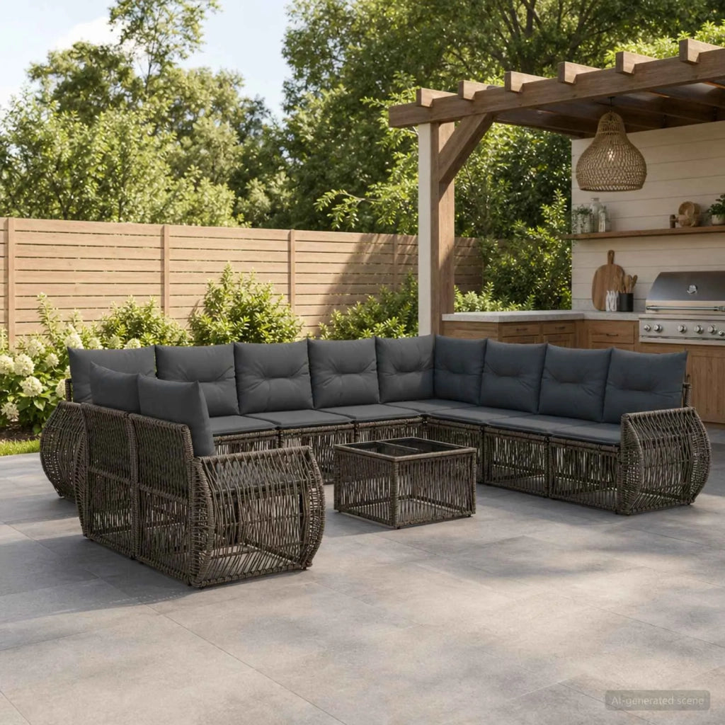 Set Divano da Giardino 11 pz Grigio e Grigio Scuro polyrattan 3435467