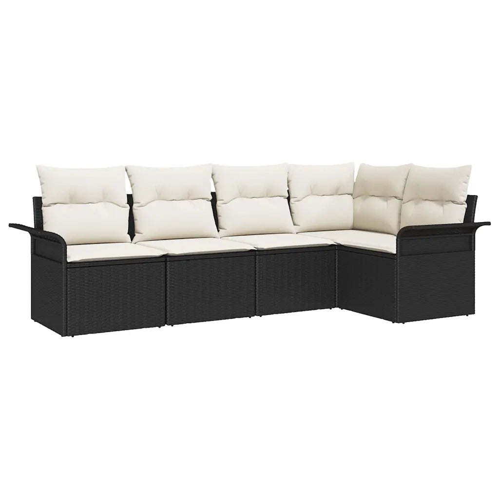 Set Divano da Giardino con cuscino 5 pcs Nero polyrattan
