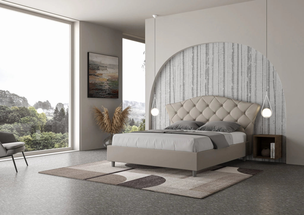 BS COM Letto matrimoniale contenitore imbottito 160x190 similpelle tortora