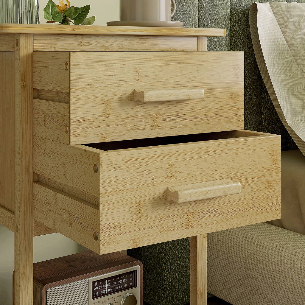 Comodino con 2 cassetti ¨C Xylo ¨C bamb¨´ naturale, 40x34x60 cm