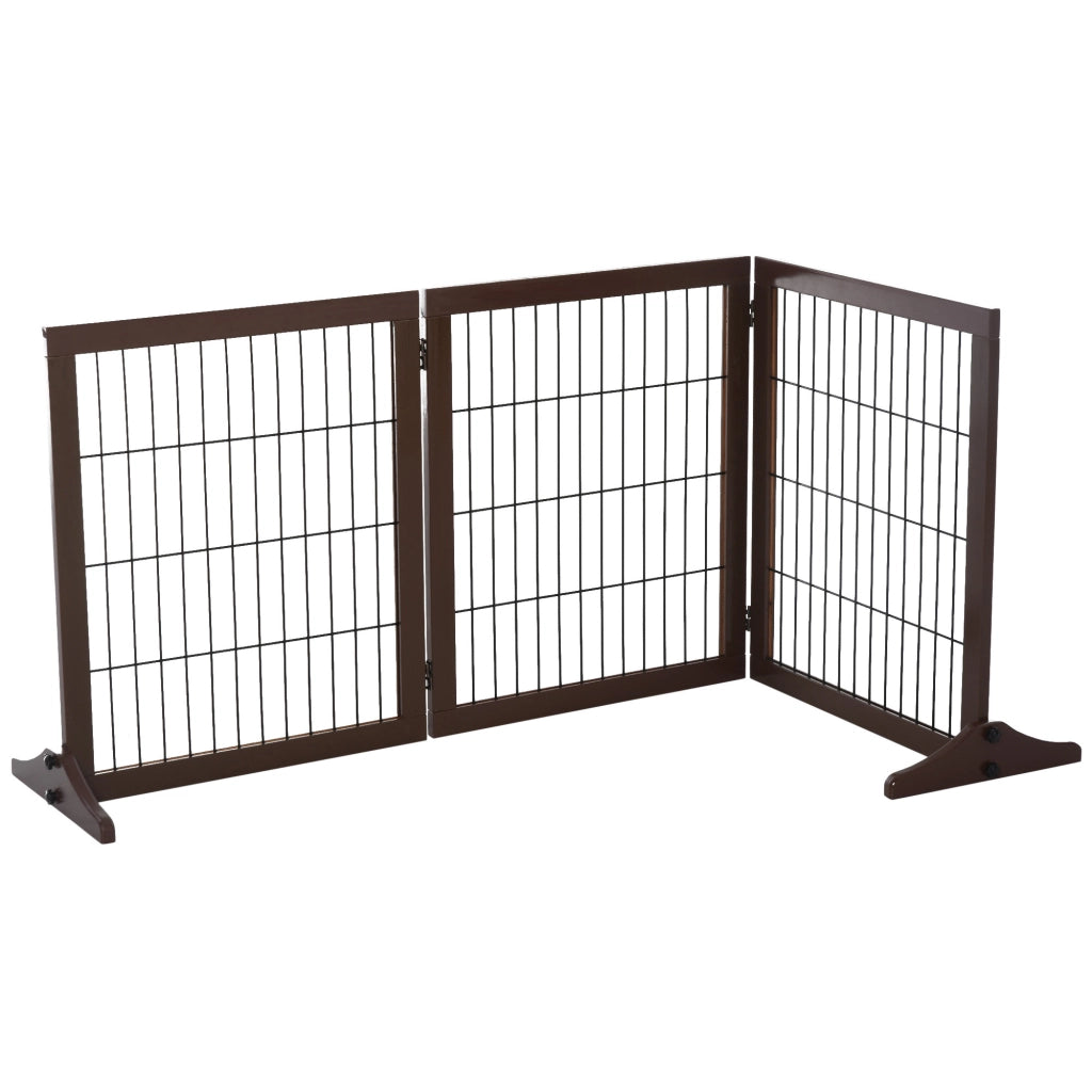 Cancello/barriera per cani in legno di pino, autoportante, marrone, 185x36x71 cm