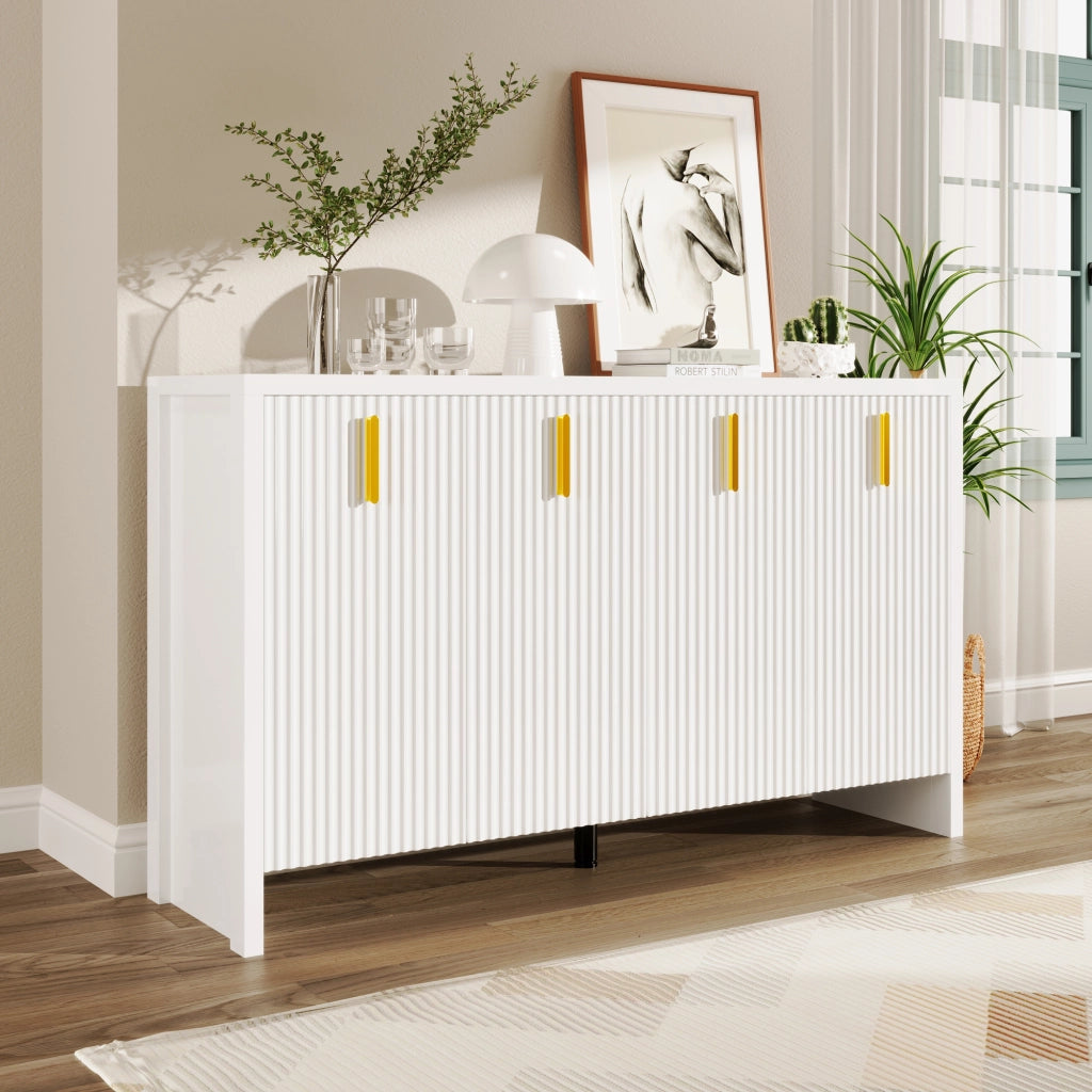 Credenza Moderna ¨C Xylo ¨C Bianco, Maniglie Dorate, Ante con Divisori Regolabili