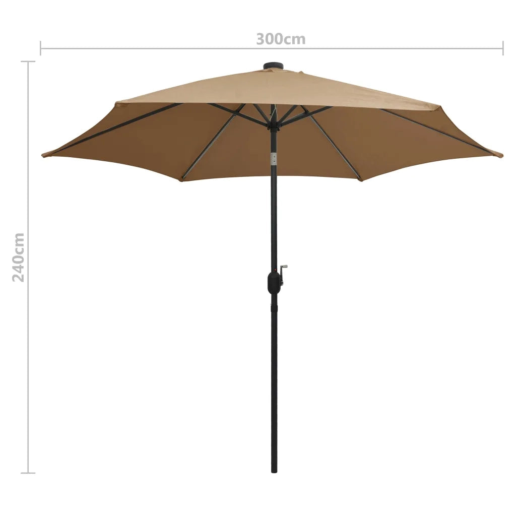 Ombrellone con Luci a LED e Palo Alluminio 300 cm Grigio Talpa 47363