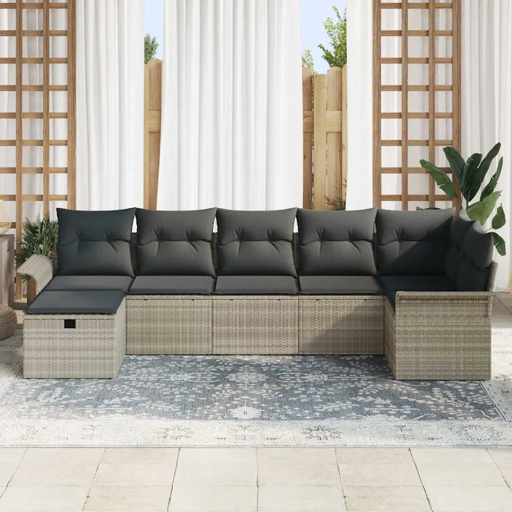 Set Divano da Giardino 7 pcs Grigio chiaro polyrattan
