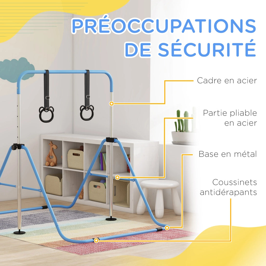 Barra di ginnastica per bambini ¨C Minimal ¨C regolabile in altezza, anelli, blu