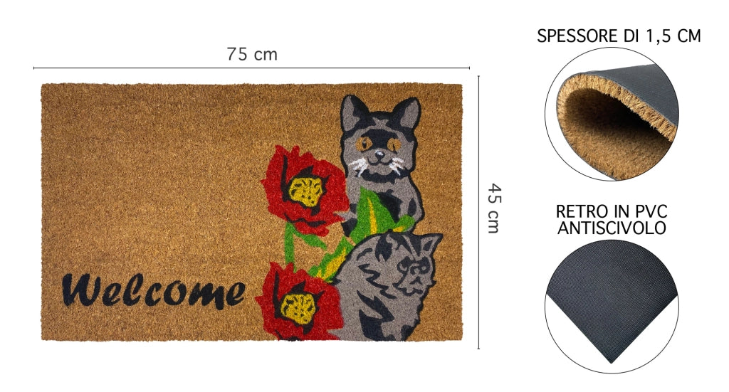 Zerbino Ingresso Casa In Fibra Di Cocco Con Base In Pvc  Kittens