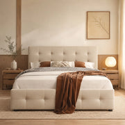 DESMIU Letto matrimoniale 140 × 200 cm 2 posti con 4 cassetti contenitori, senza materasso, in velluto, beige