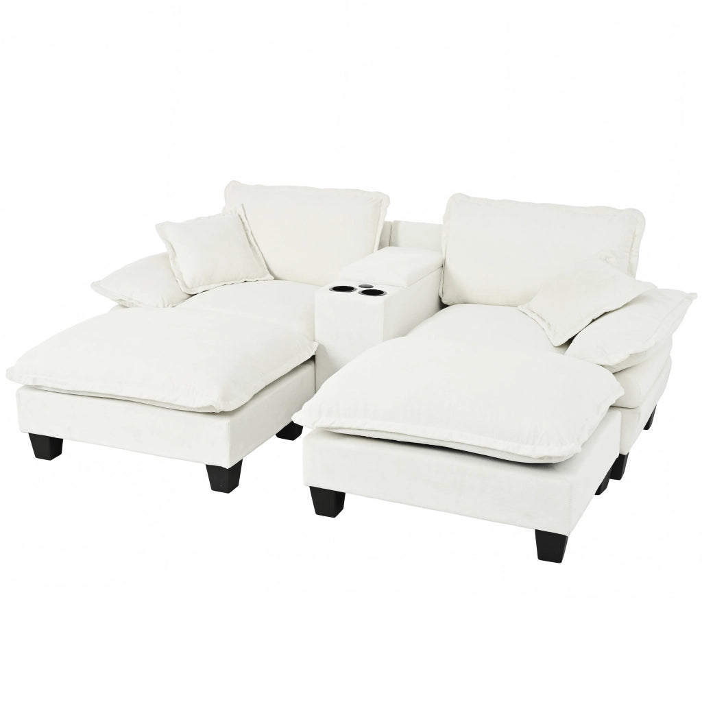Divano Angolare Modulare con Ottomane e Contenitore ¨C MINIMAL ¨C Chenille, Beige