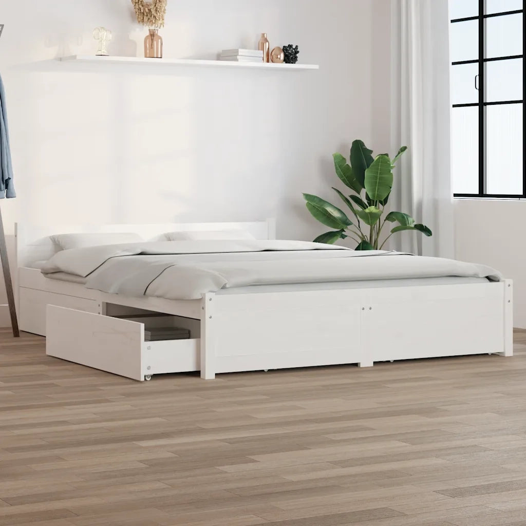 Letto matrimoniale | Letto per adulti | Giroletto con Cassetti Bianco 140x200 cm