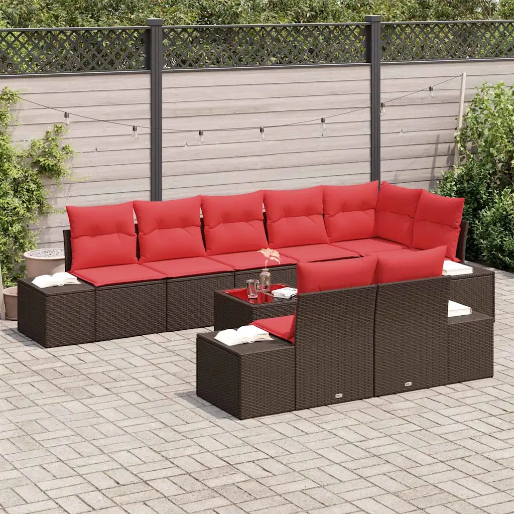 Set Divano da Giardino con cuscino 9 pcs Marrone polyrattan 3347124