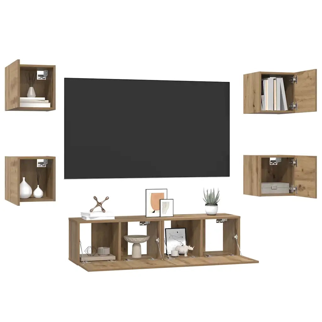Set mobile TV 6 pz-Credenza per TV Rovere artigianale Legno multistrato 175961