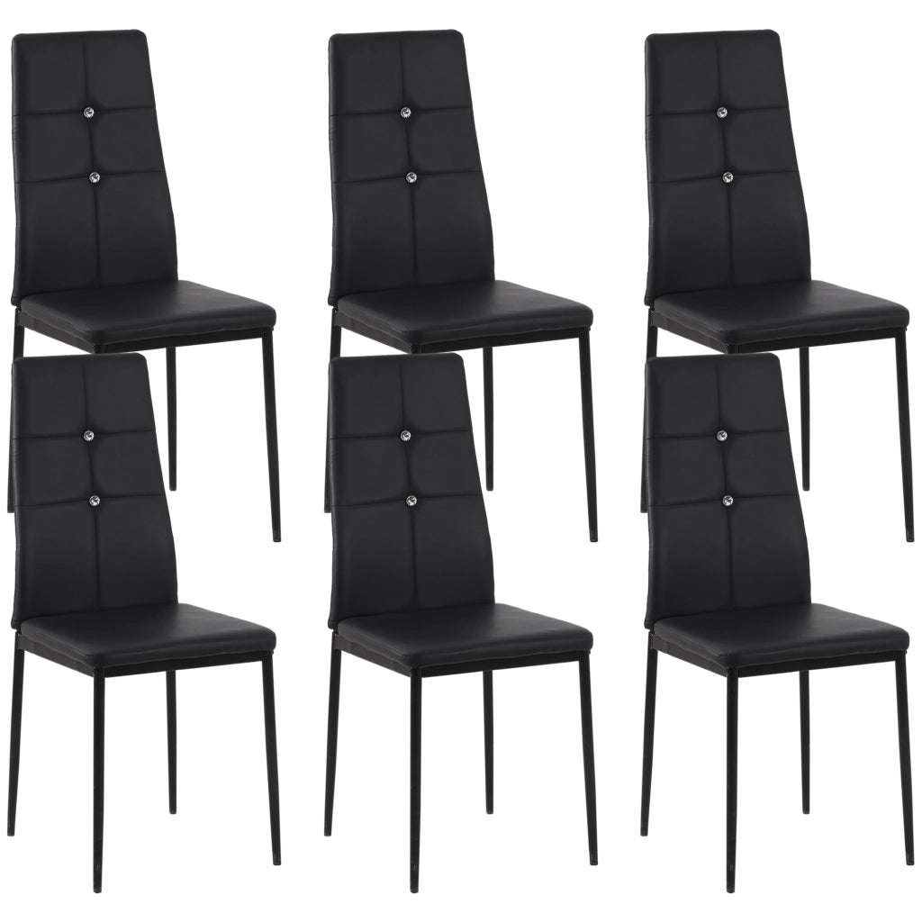 Set 6 Sedie da Pranzo Imbottite ¨C Xylo ¨C Schienale Alto PU Nero Gambe Acciaio Design Moderno