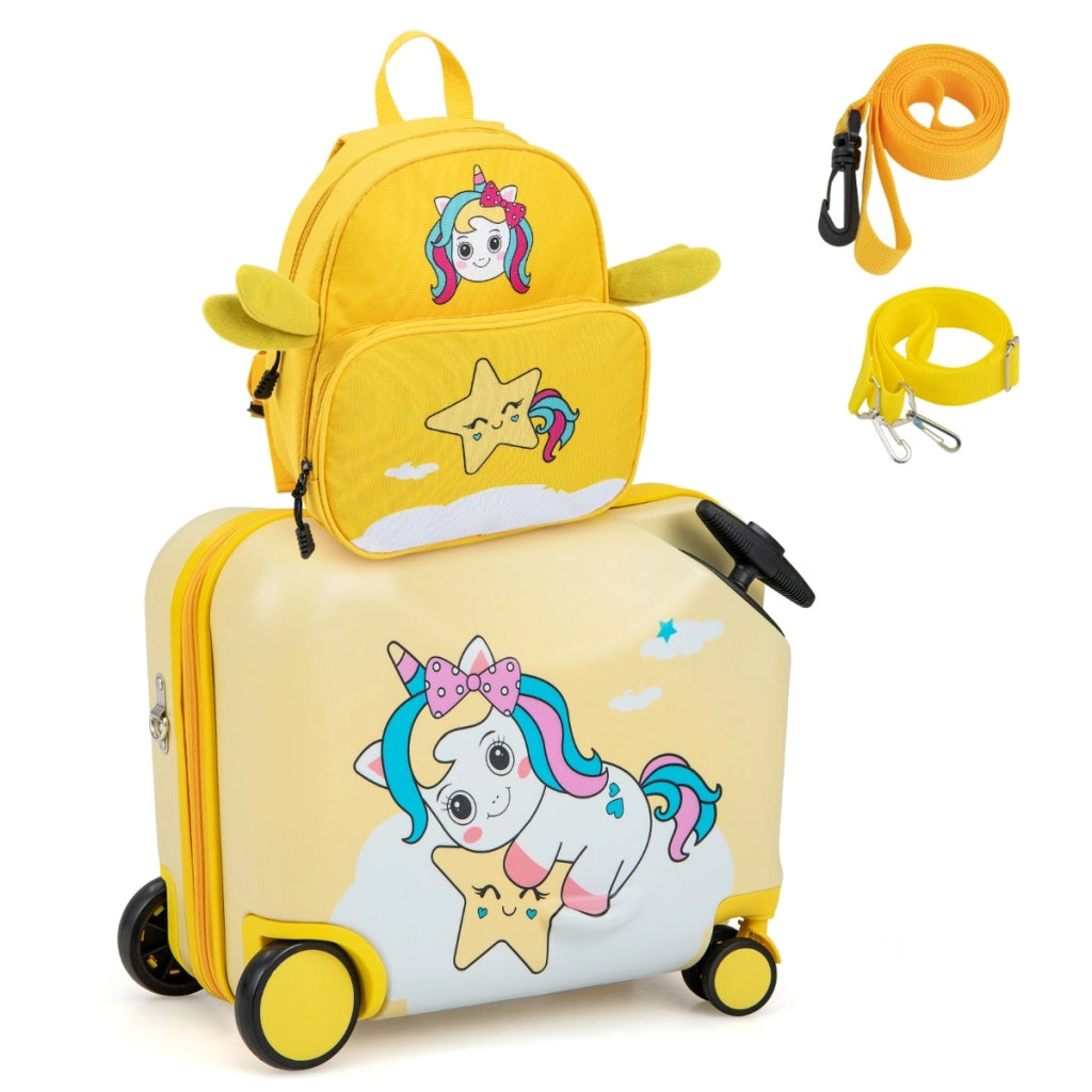 Set di valigie per bambini da 2 pezzi-Valigia con zaino duro e impermeabile con ruote 47x26,5x36,5cm Colorato