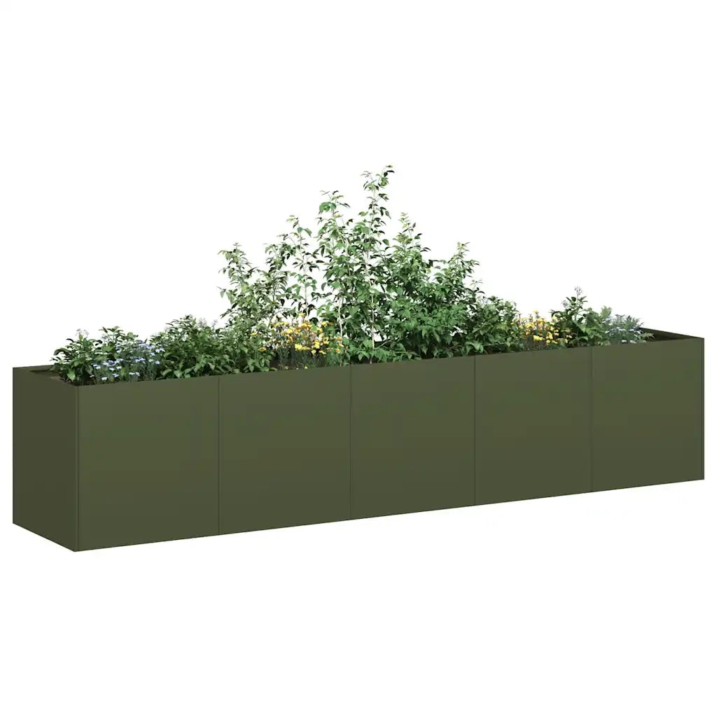 Fioriera | Cassetta per fiori | Vaso Verde Oliva 200x40x40 cm in Acciaio Laminato a Freddo