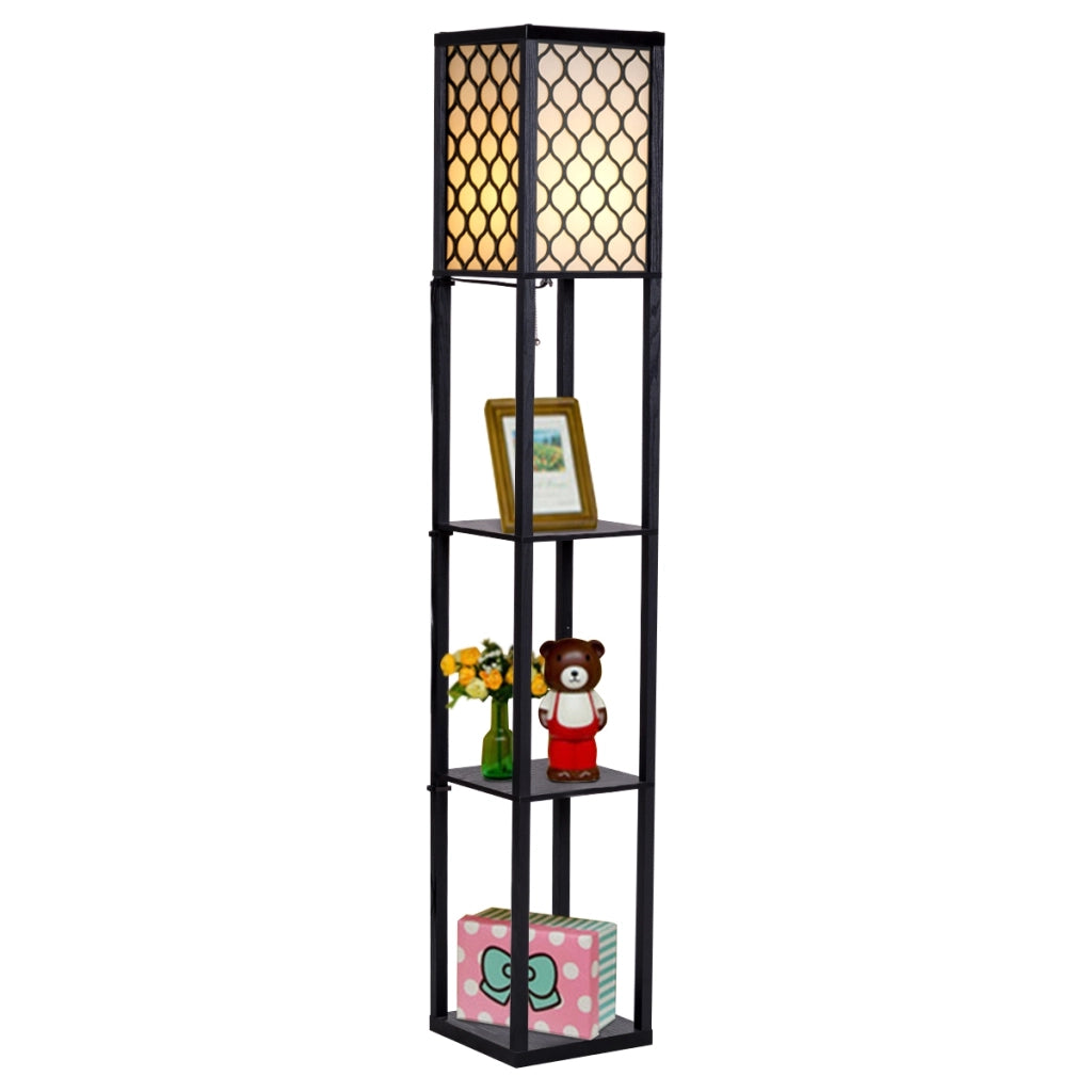 Lampada con scaffale di legno-Mensole Organizer con lampada per salone e camera da letto, Nero