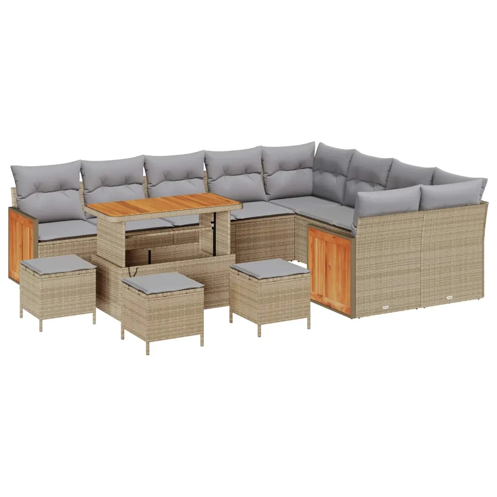 Set Divano da Giardino 14 pcs Beige e Grigio Chiaro polyrattan