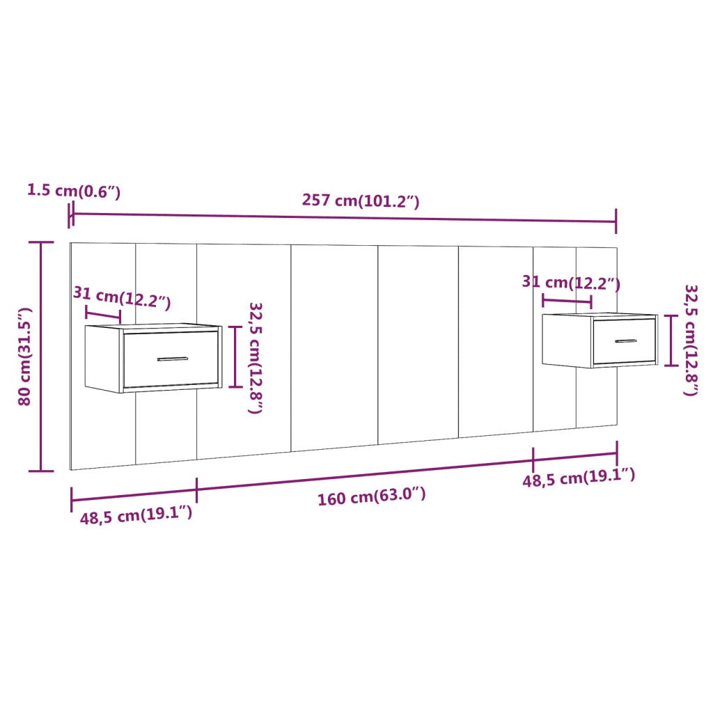 Testiera Letto con Comodini-Testiera con Contenitore in Legno Multistrato Grigio Sonoma 737219