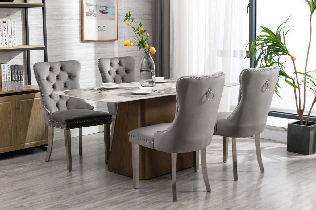 Sedie da pranzo 2 pezzi con schienale alto imbottito e piedini regolabili in velluto grigio 62 × 51 × 47 cm