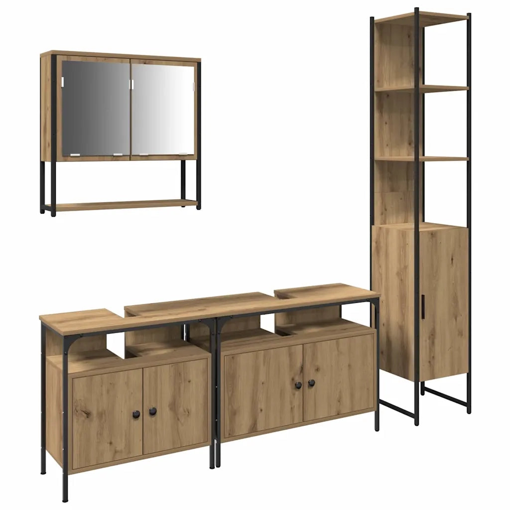 Set di mobili per il Bagno | Armadio da bagno con porta 4 pz rovere artigianale