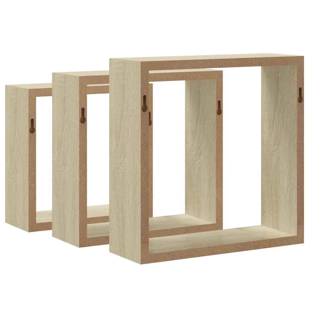 3 pz Mensole a Cubo da Parete | Mensola sospesa Rovere Sonoma