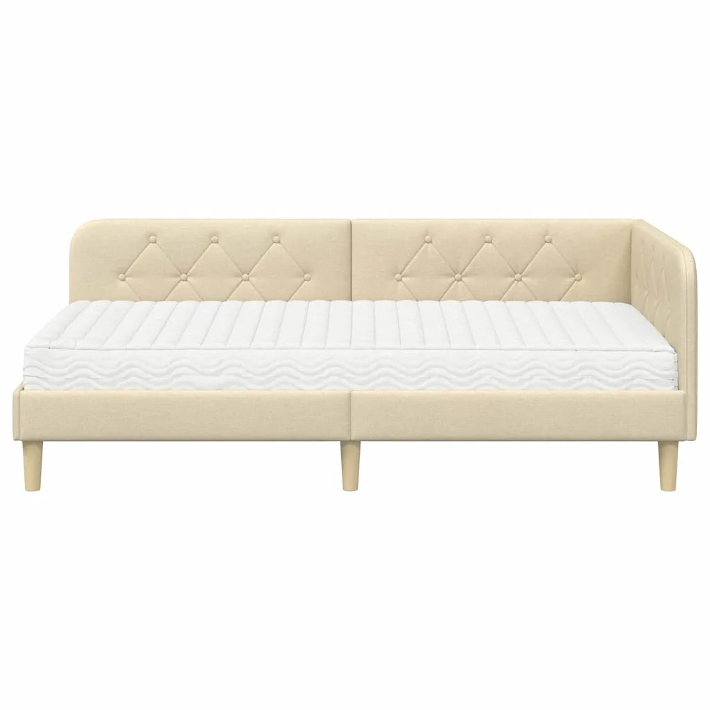 Letto singolo | Letto per adulti | Cornice del letto ad angolo Crema 90 x 200 cm Tessuto