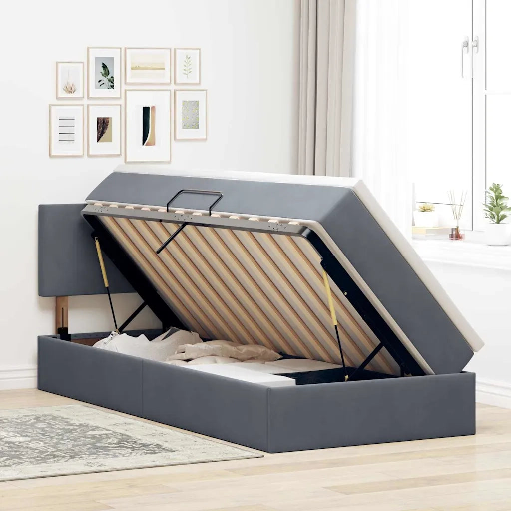 Letto con contenitore e LED Grigio scuro 90 x 200 cm Velluto